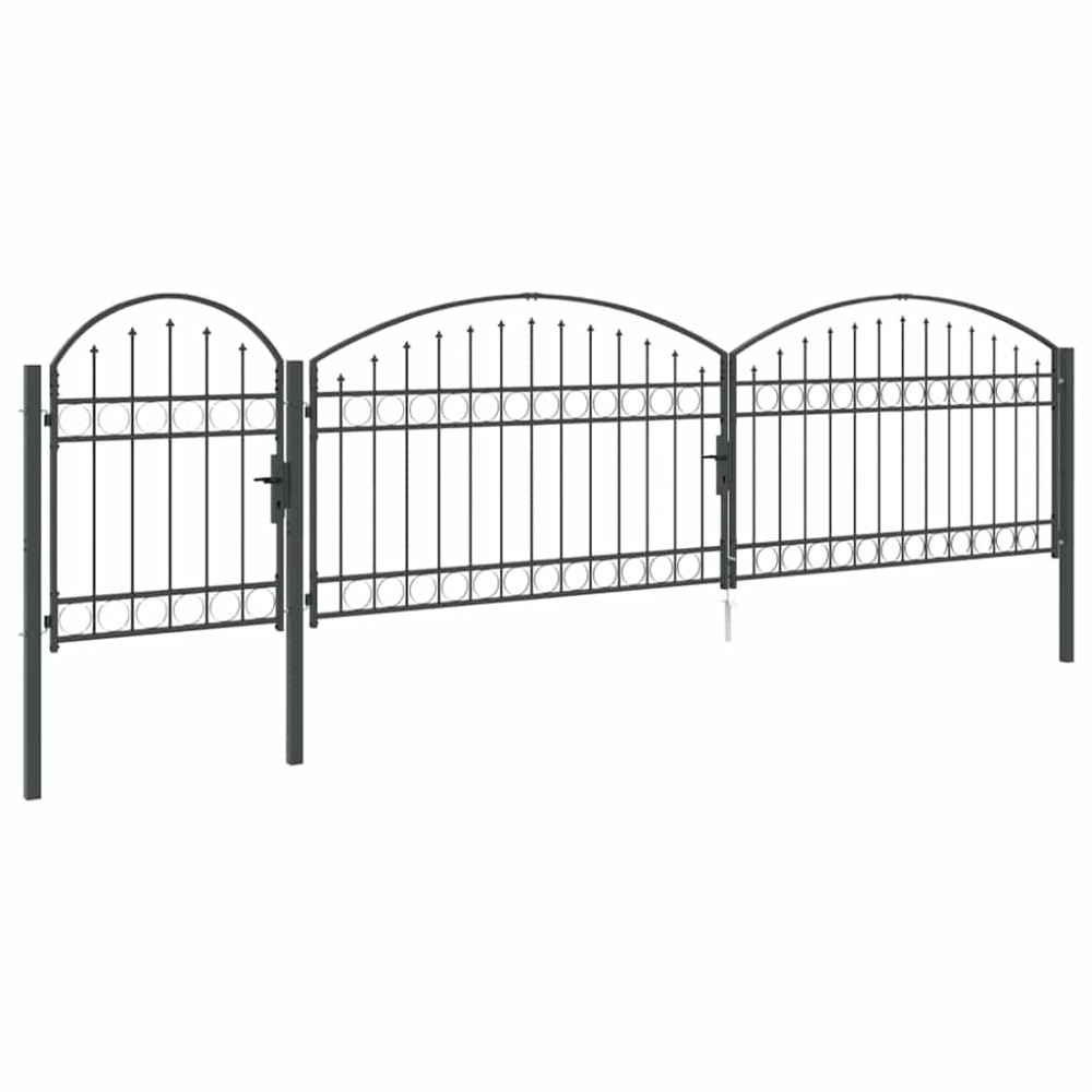 Produktbild för Trädgårdsgrind med böjd topp Assen Grå 500 x 75 cm Stål
