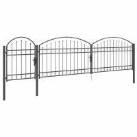 Produktbild för Trädgårdsgrind med böjd topp Assen Grå 500 x 75 cm Stål