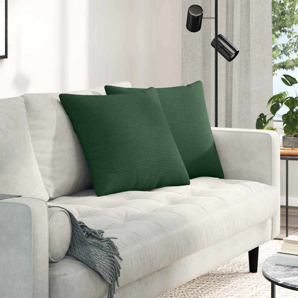 Produktbild för Sofakuddar 2 pcs Mörkgrön 50 x 50 cm Kordread tyg
