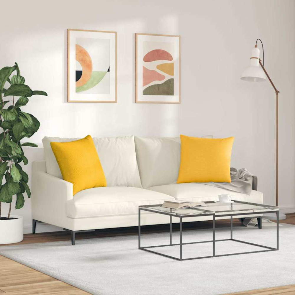 Produktbild för Sofakuddar 2 pcs Ljusgul 50 x 50 cm Kordread tyg