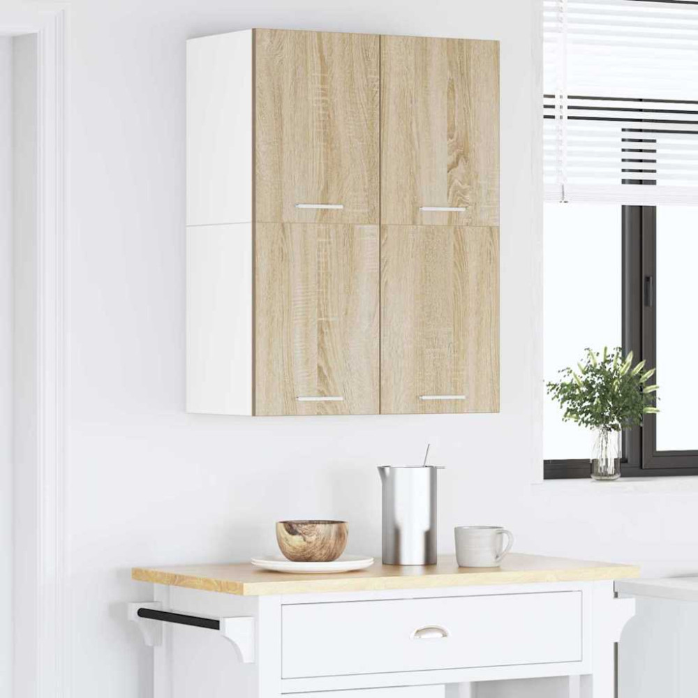 Produktbild för Hängande skåp med dörr 2 pcs Sonoma ek och vit 60 x 31 x 40 cm