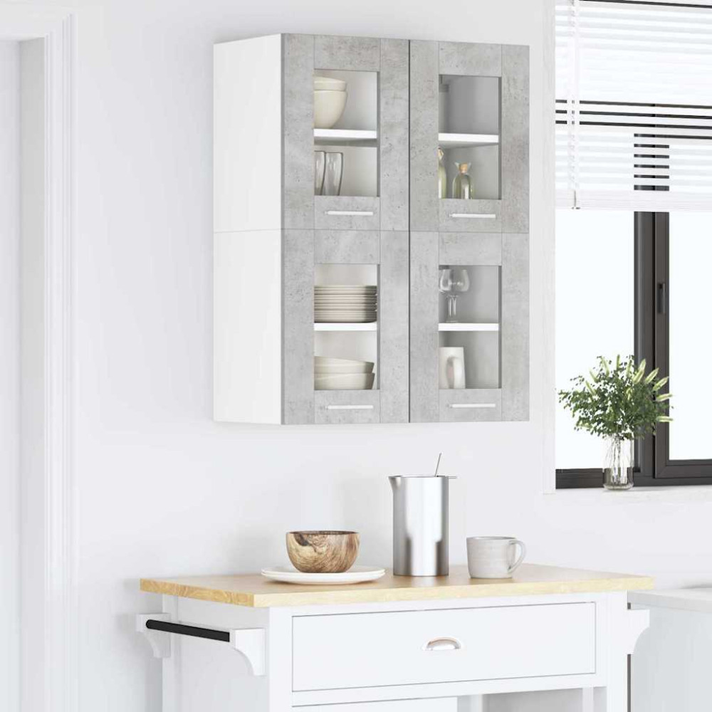 Produktbild för Hängande skåp 2 pcs Betonggrå 60 x 31 x 40 cm Konstruerat trä