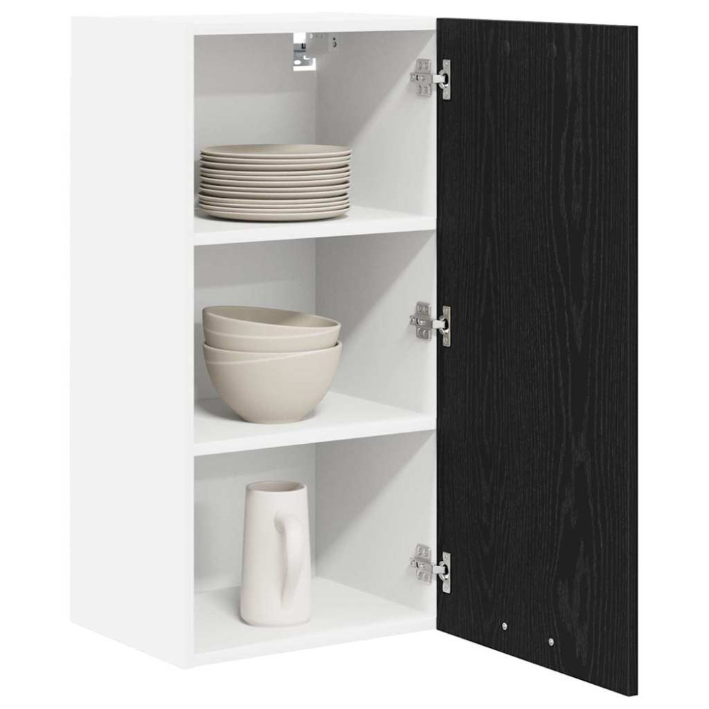 Produktbild för Hängande skåp med lagring Riga Svart ek och vit 40 x 31 x 80 cm