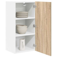 Produktbild för Hängande skåp Sonoma ek och vit 40 x 31 x 80 cm Konstruerat trä
