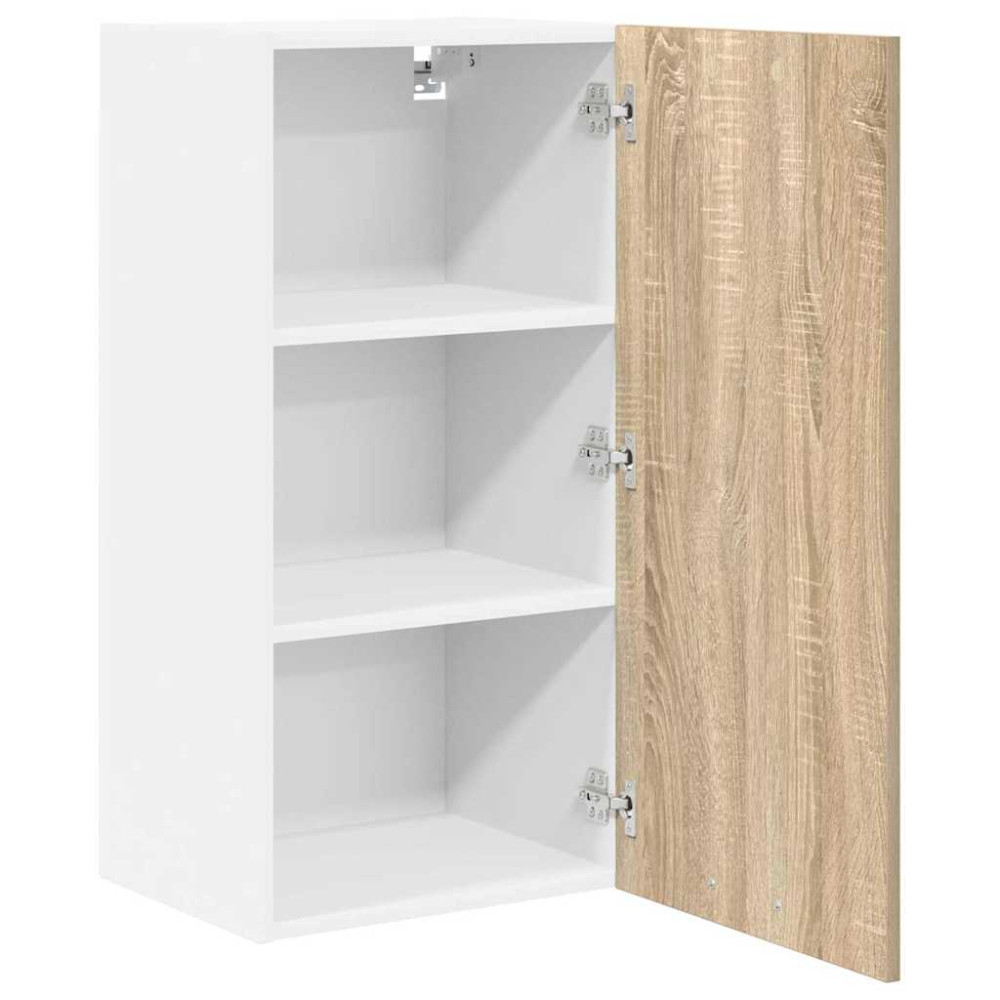 Produktbild för Hängande skåp Sonoma ek och vit 40 x 31 x 80 cm Konstruerat trä