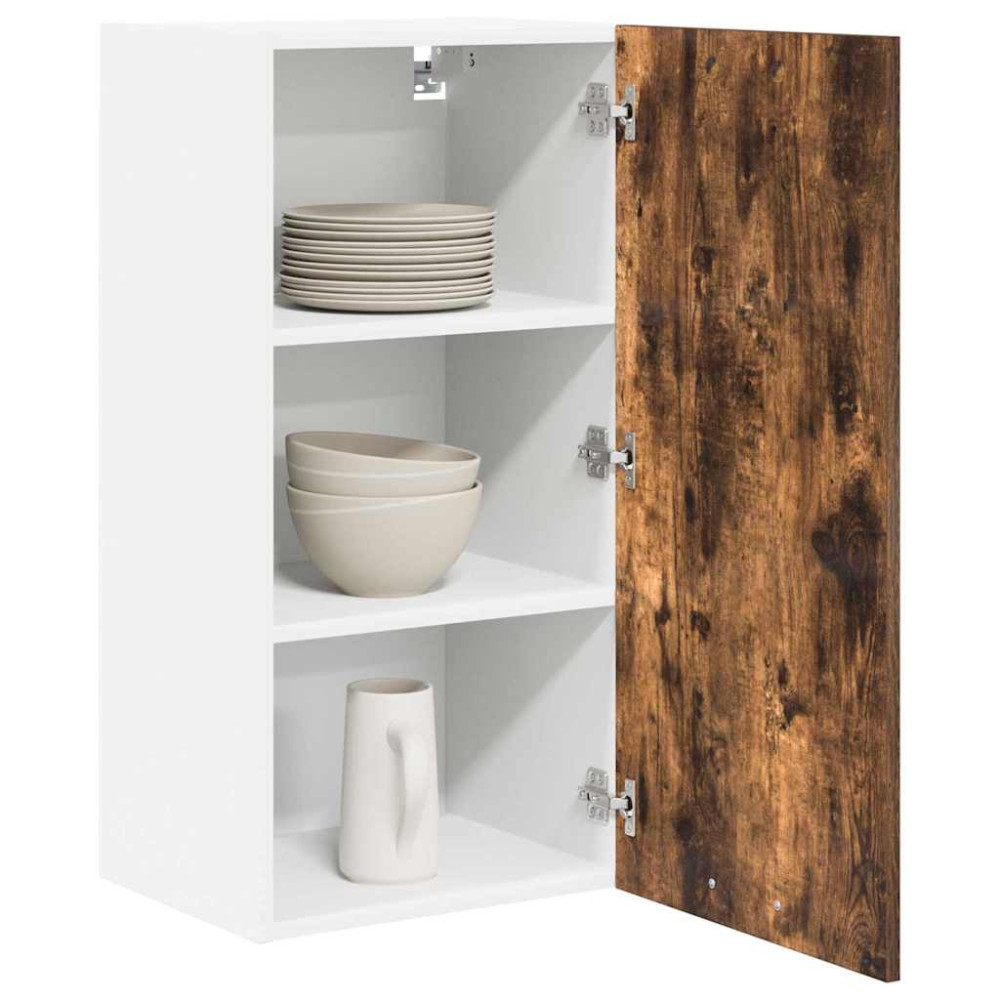 Produktbild för Hängande skåp Rökt ek och vit 40 x 31 x 80 cm Konstruerat trä