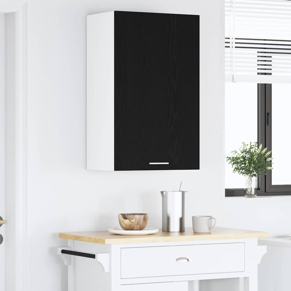 Produktbild för Hängande skåp Svart ek och vit 50 x 31 x 80 cm Konstruerat trä