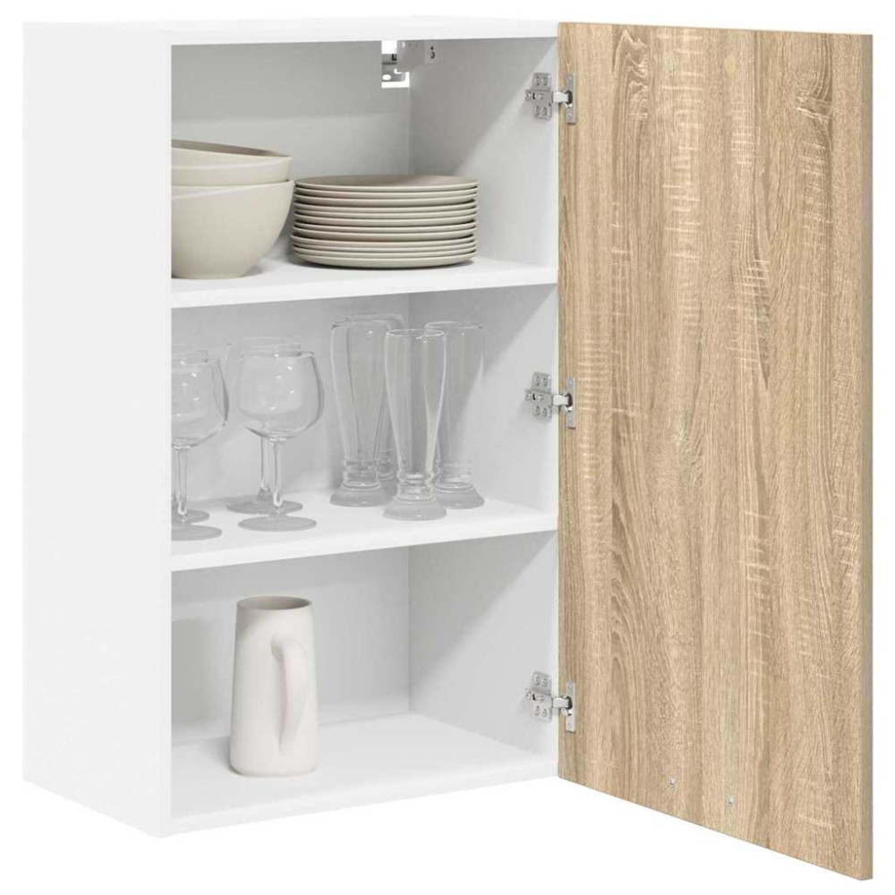 Produktbild för Hängande skåp Sonoma ek och vit 50 x 31 x 80 cm Konstruerat trä