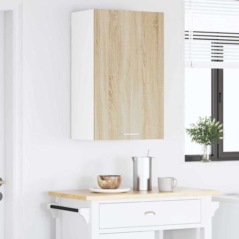 Produktbild för Hängande skåp Sonoma ek och vit 50 x 31 x 80 cm Konstruerat trä