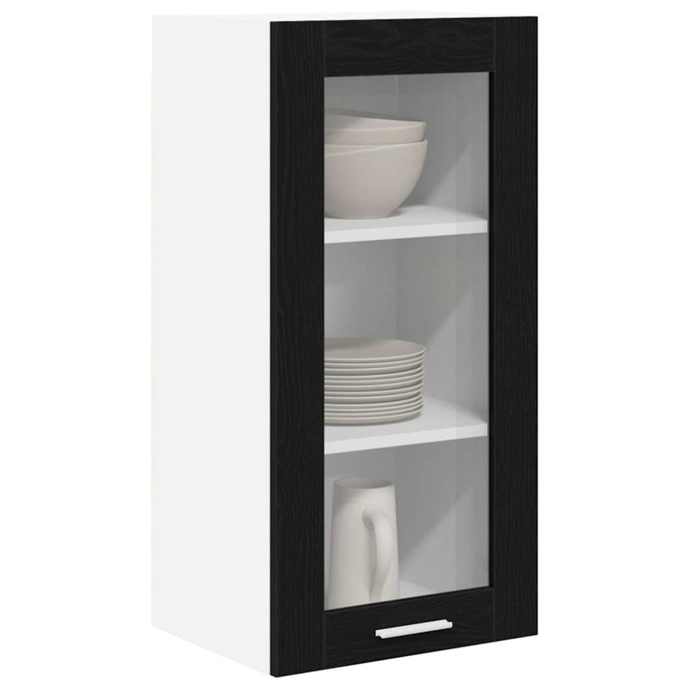 Produktbild för Hängande skåp med dörr Svart Ek 40 x 31 x 80 cm Konstruerat trä
