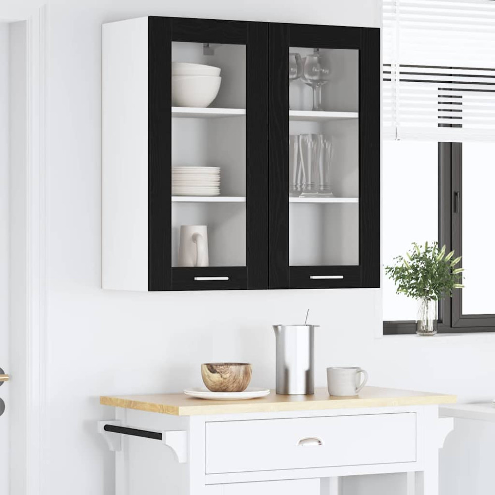 Produktbild för Hängande skåp med dörr Svart Ek 40 x 31 x 80 cm Konstruerat trä