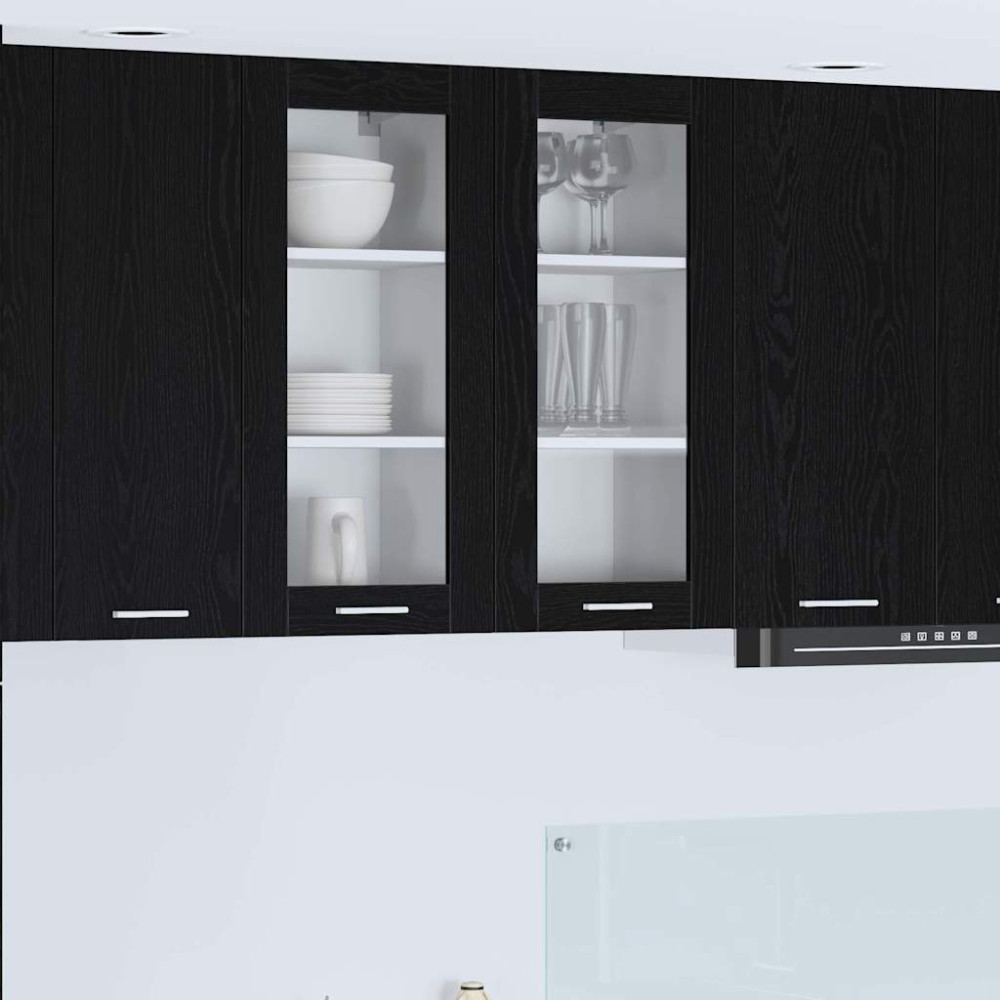 Produktbild för Hängande skåp 2 pcs Svart Ek 40 x 31 x 80 cm Konstruerat trä