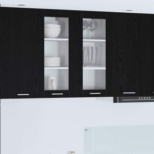 vidaXL Hängande skåp 2 pcs Svart Ek 40 x 31 x 80 cm Konstruerat trä