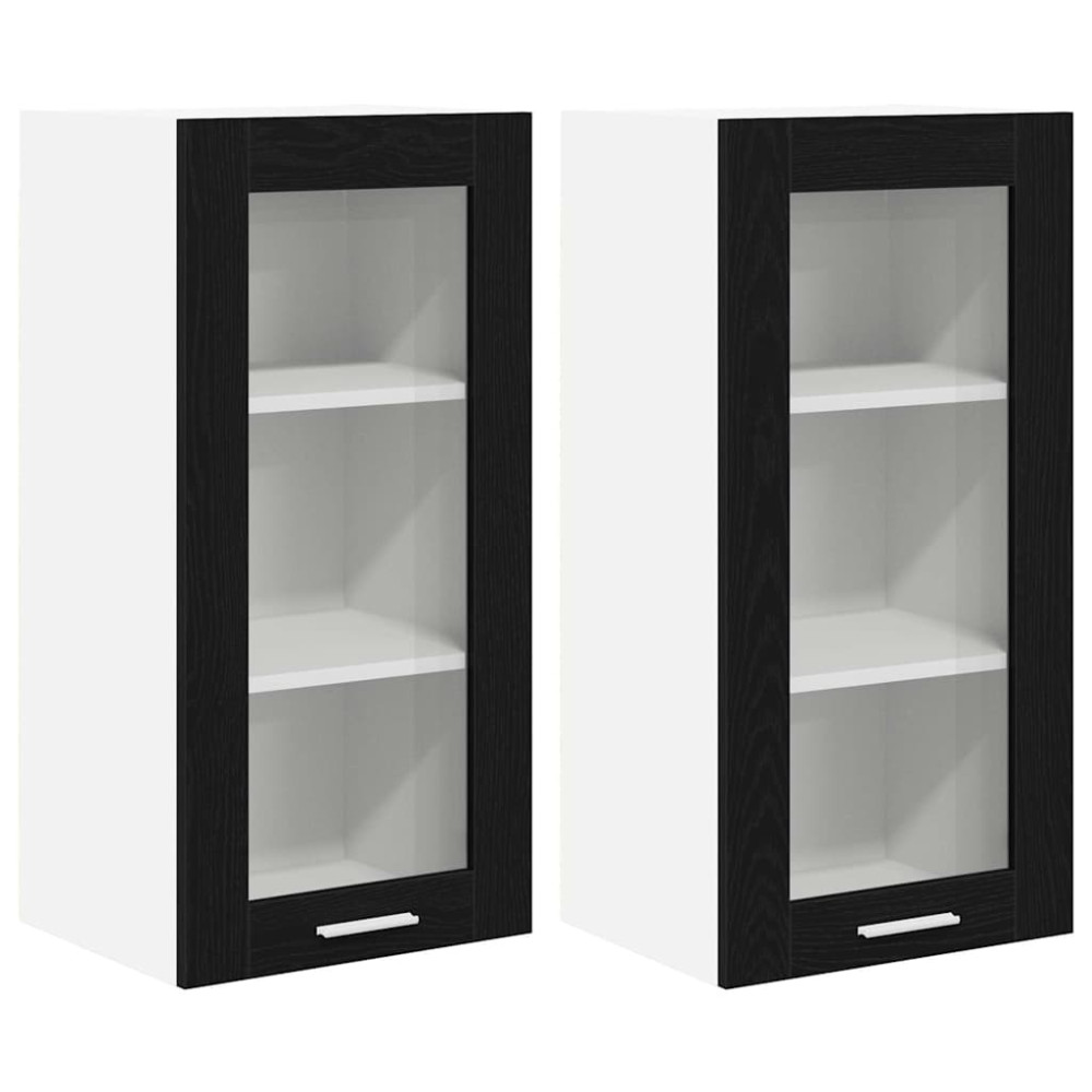 Produktbild för Hängande skåp 2 pcs Svart Ek 40 x 31 x 80 cm Konstruerat trä