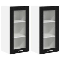 Produktbild för Hängande skåp 2 pcs Svart Ek 40 x 31 x 80 cm Konstruerat trä