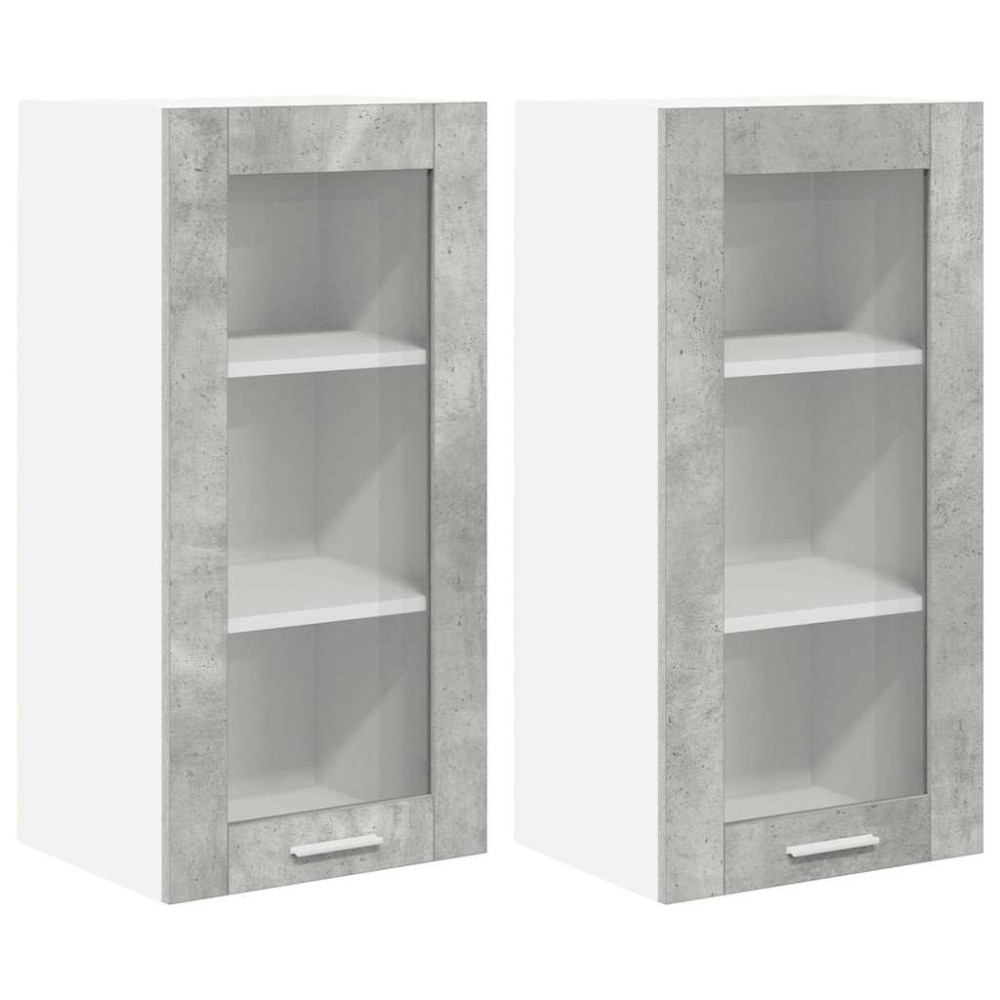 Produktbild för Hängande skåp 2 pcs Betonggrå 40 x 31 x 80 cm Konstruerat trä