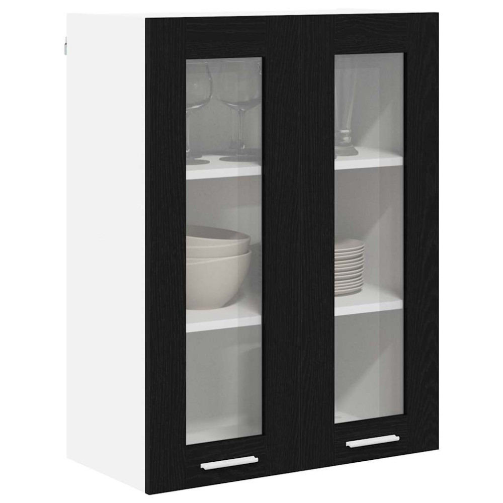 Produktbild för Hängande skåp med dörr Svart Ek 60 x 31 x 80 cm Konstruerat trä