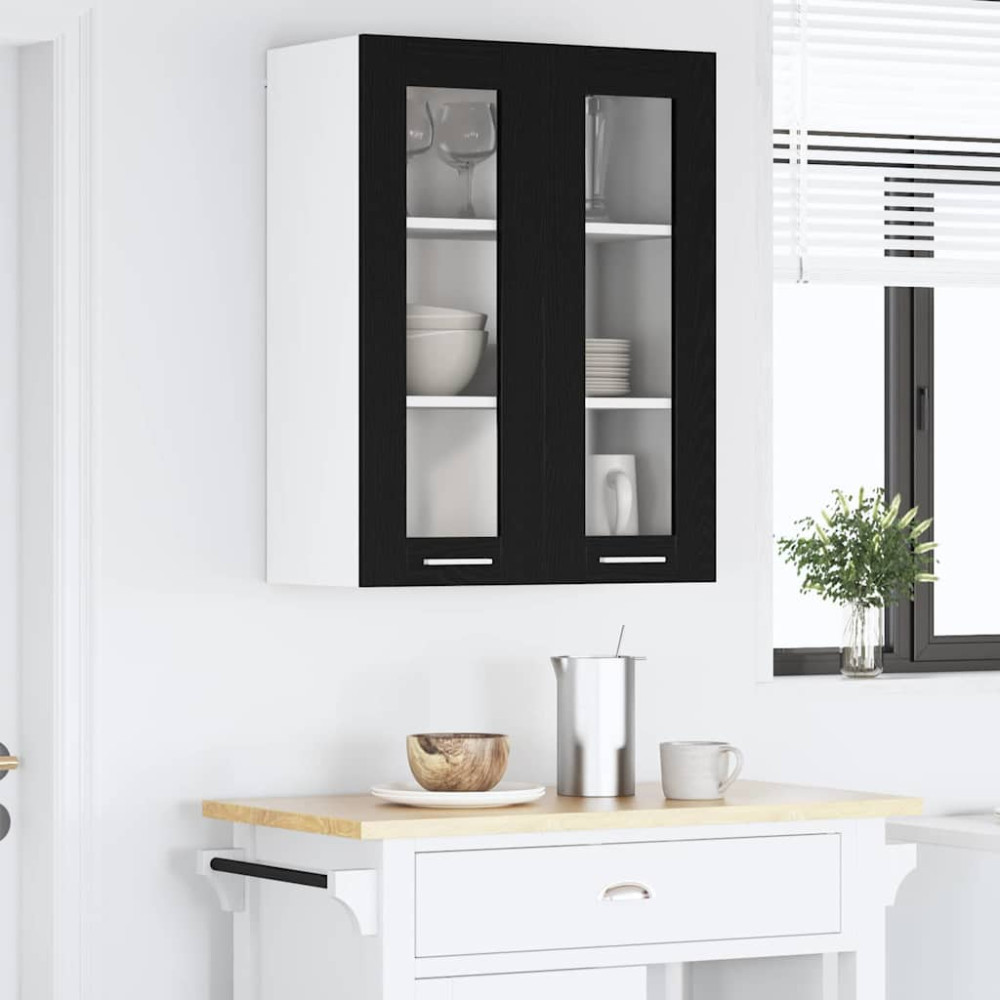 Produktbild för Hängande skåp med dörr Svart Ek 60 x 31 x 80 cm Konstruerat trä