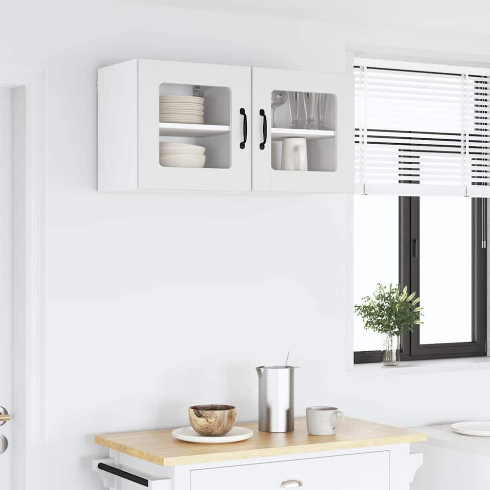 Produktbild för Väggglasförråd LUCCA 2 pcs Vit 40 x 31 x 40 cm Konstruerat trä