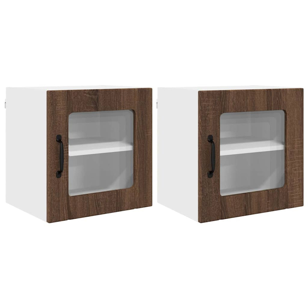 Produktbild för Väggglasförråd LUCCA 2 pcs Brun ek 40 x 31 x 40 cm