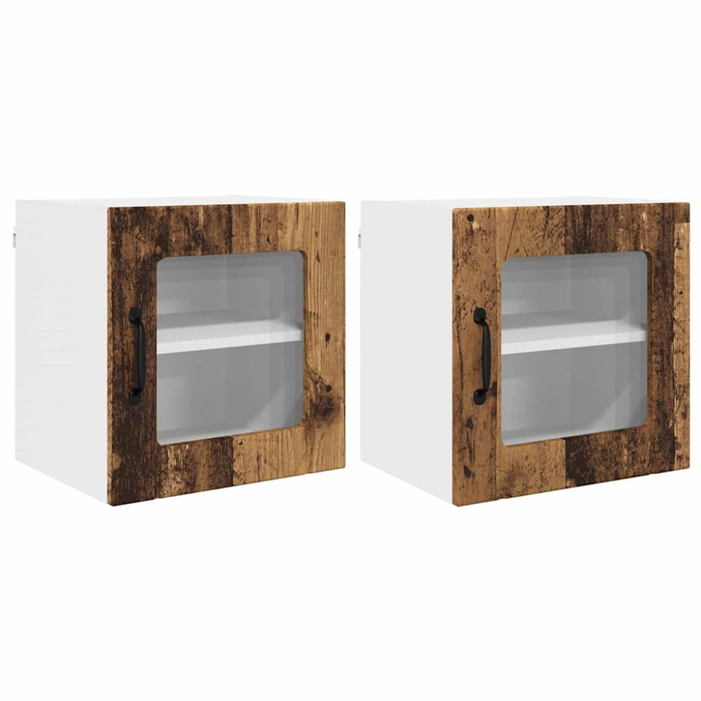 Produktbild för Väggglasförråd LUCCA 2 pcs Gammalt trä 40 x 31 x 40 cm