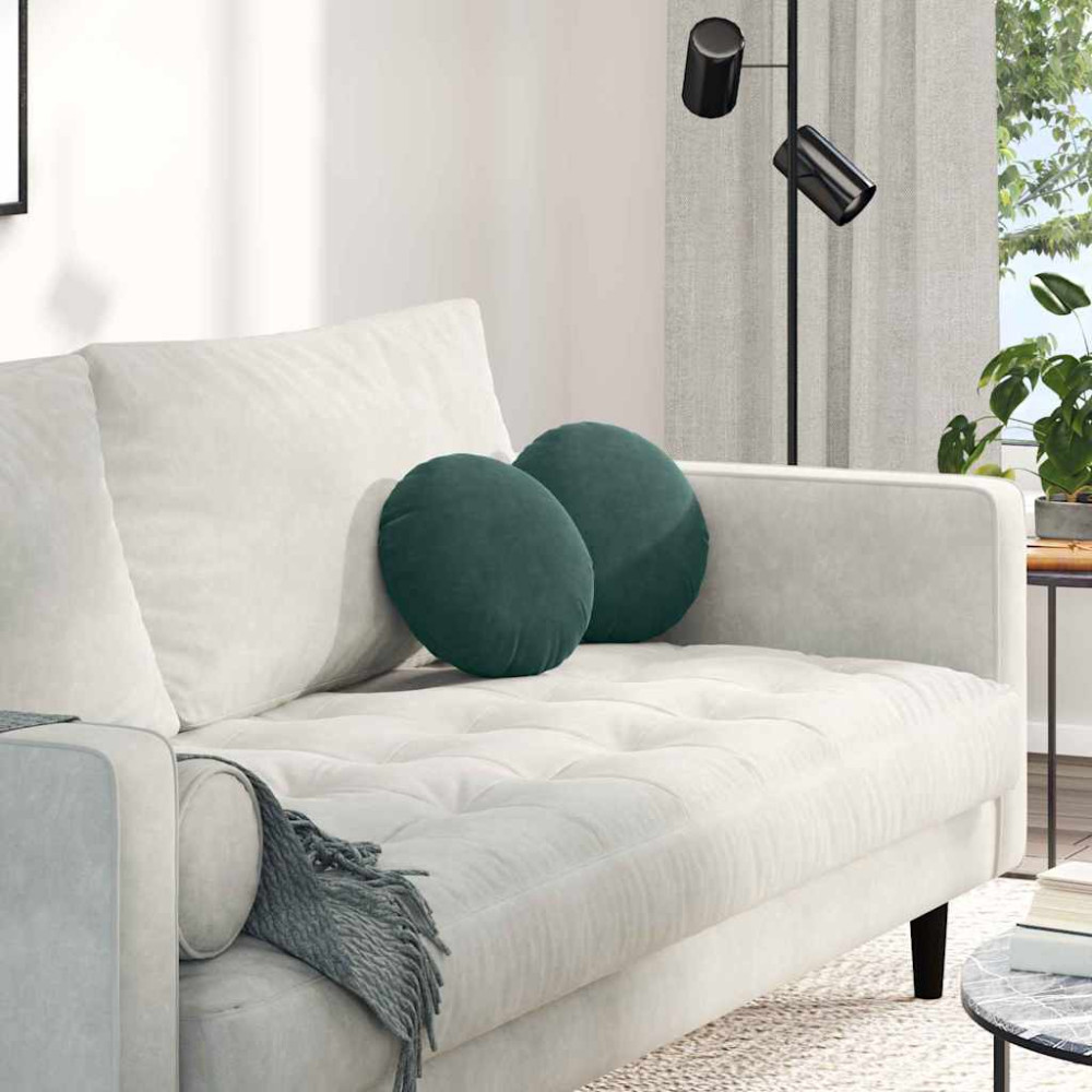 Produktbild för Sittkuddar 2 pcs Mörkgrön Ø30 x 13 cm Sammet