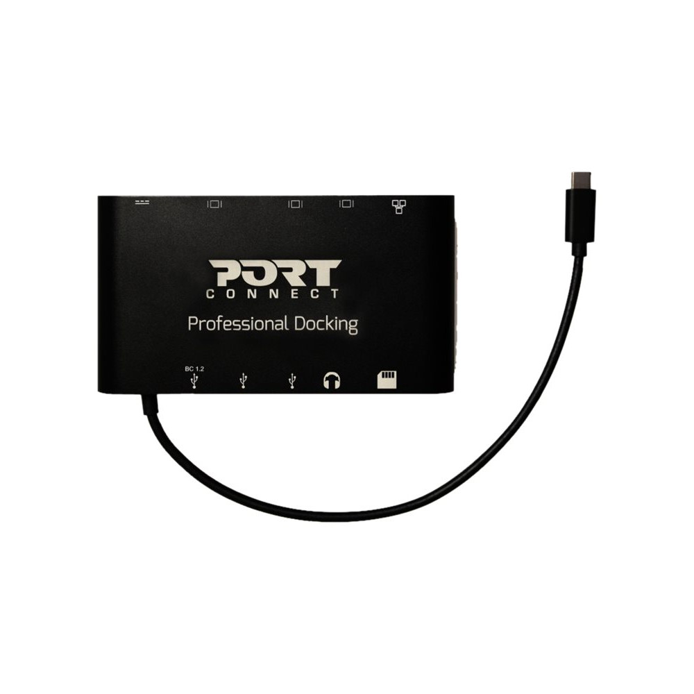 Produktbild för PORT connect TRAVEL 1X4K ++ - dockningsstation - USB-C - VGA, HDMI, Mini DP - 1GbE