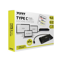Produktbild för PORT connect TRAVEL 1X4K ++ - dockningsstation - USB-C - VGA, HDMI, Mini DP - 1GbE
