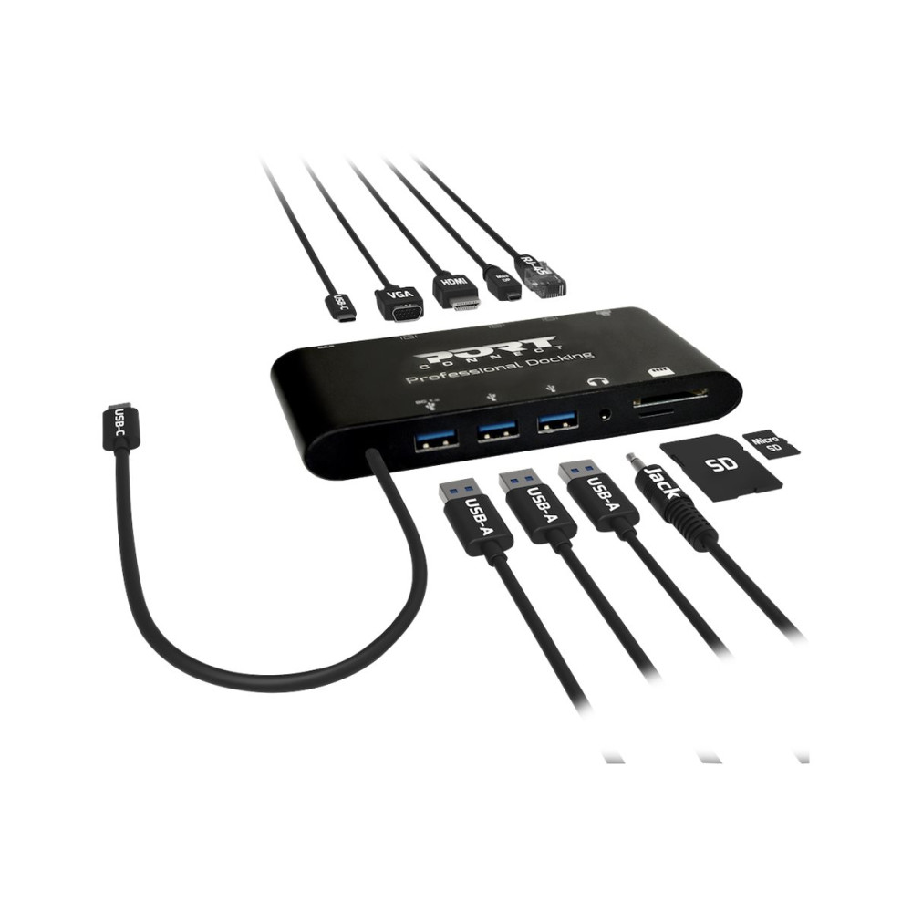 Produktbild för PORT connect TRAVEL 1X4K ++ - dockningsstation - USB-C - VGA, HDMI, Mini DP - 1GbE