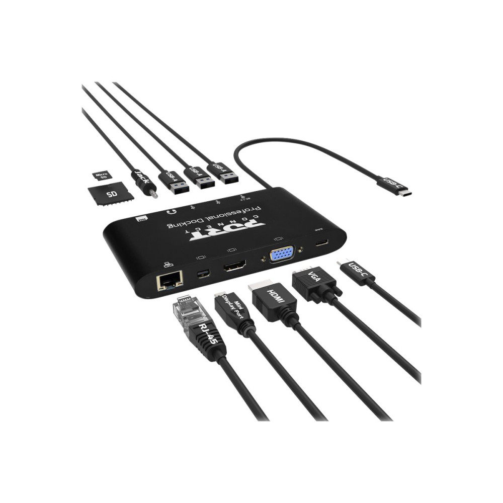 Produktbild för PORT connect TRAVEL 1X4K ++ - dockningsstation - USB-C - VGA, HDMI, Mini DP - 1GbE