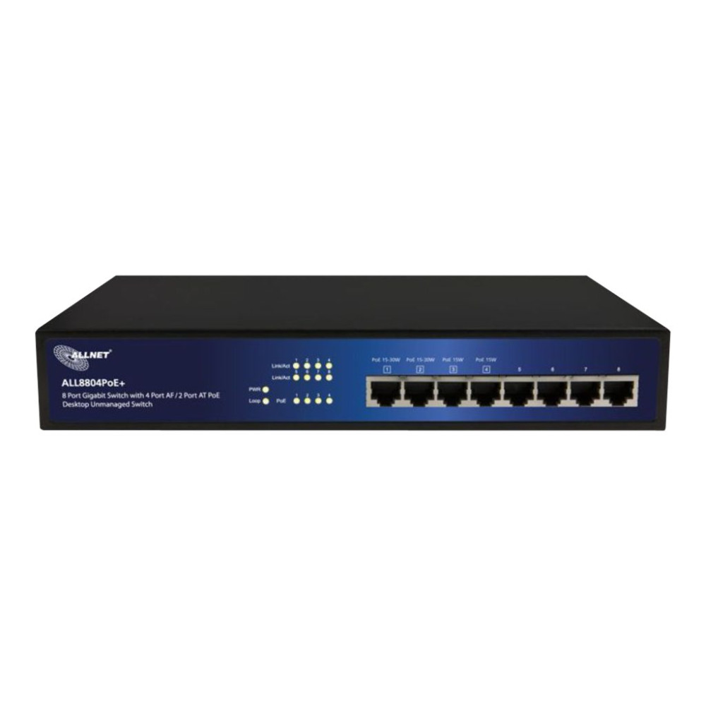 Produktbild för ALLNET ALL8804PoE+ - switch - 8 portar - ohanterad - rackmonterbar