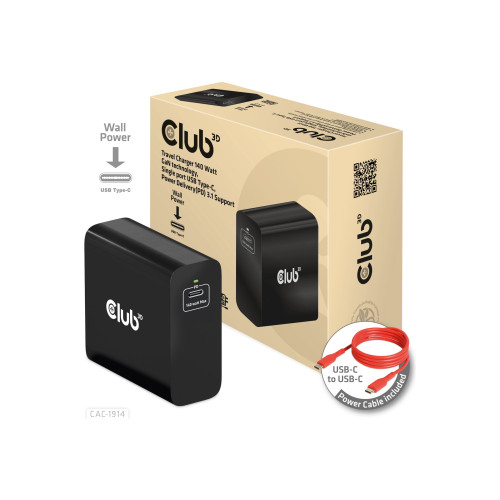 Club 3D Club 3D CAC-1914 strömadapter - GaN-teknik, en port - USB-C - 140 watt