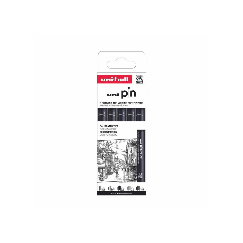 Produktbild för Uni Pin set "classic" 5 st (0,2/0,4/0,6/0,8/1,0) svart pigme...
