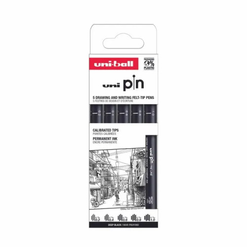 Uni-Ball Uni Pin set "classic" 5 st (0,2/0,4/0,6/0,8/1,0) svart pigme...