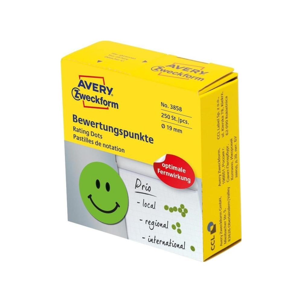 Produktbild för Avery 3858, Grön, Circel, Permanent, papper, 1,9 cm, 250 sty...