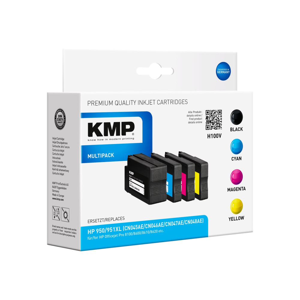 Produktbild för KMP MULTIPACK H100V - 4-pack - svart, gul, cyan, magenta - kompatibel - bläckpatron (alternativ för: HP 950XL, HP 951XL, HP CN045AE, HP CN046AE, HP CN047AE, HP CN048AE)