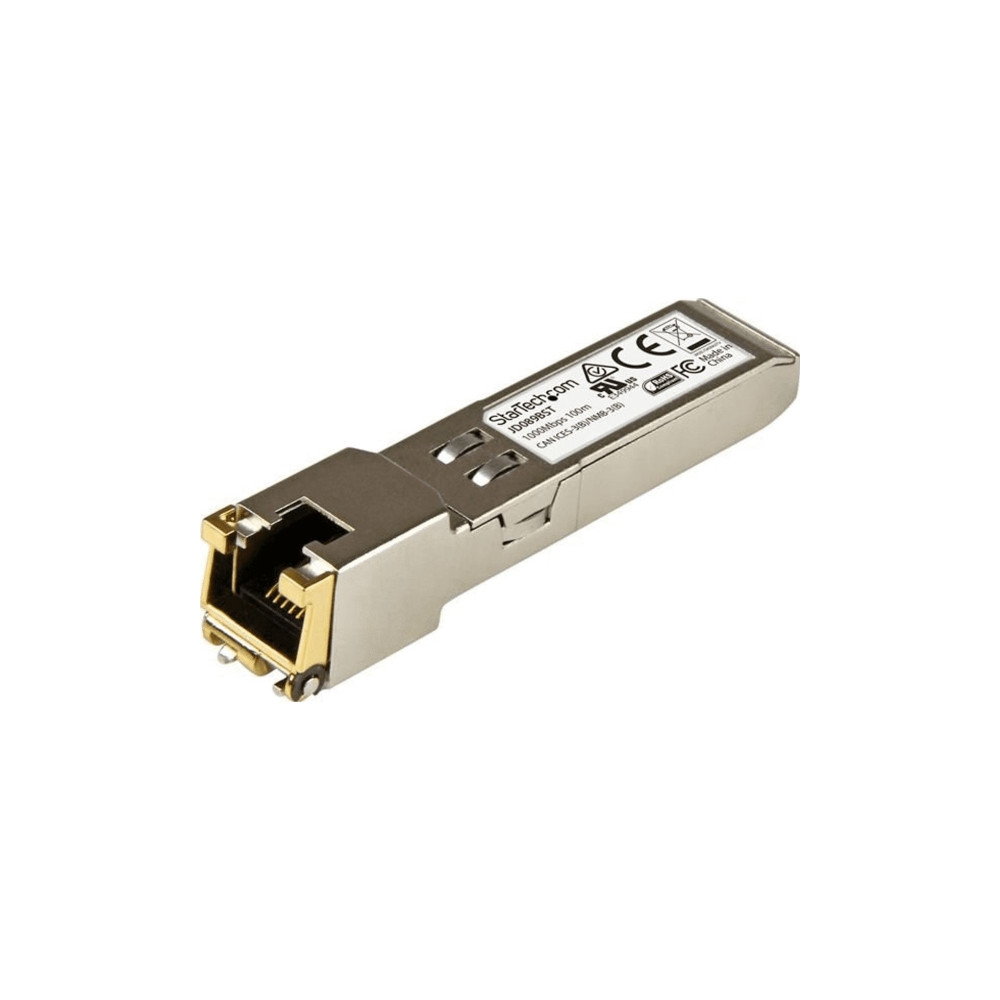 Produktbild för Startech HPE JD089B Compatible SFP Module, 1000BASE-T, SFP to RJ45 Cat6/Cat5e, 1GE Gigabit Ethernet SFP, RJ-45 (Copper) 100m, HPE 5820AF, 12500, 5500, 1Gbps Mini GBIC Transceiver SFP - Lifetime Warranty (JD089BST) - SFP-sändar/mottagarmodul (mini-GBIC) - 