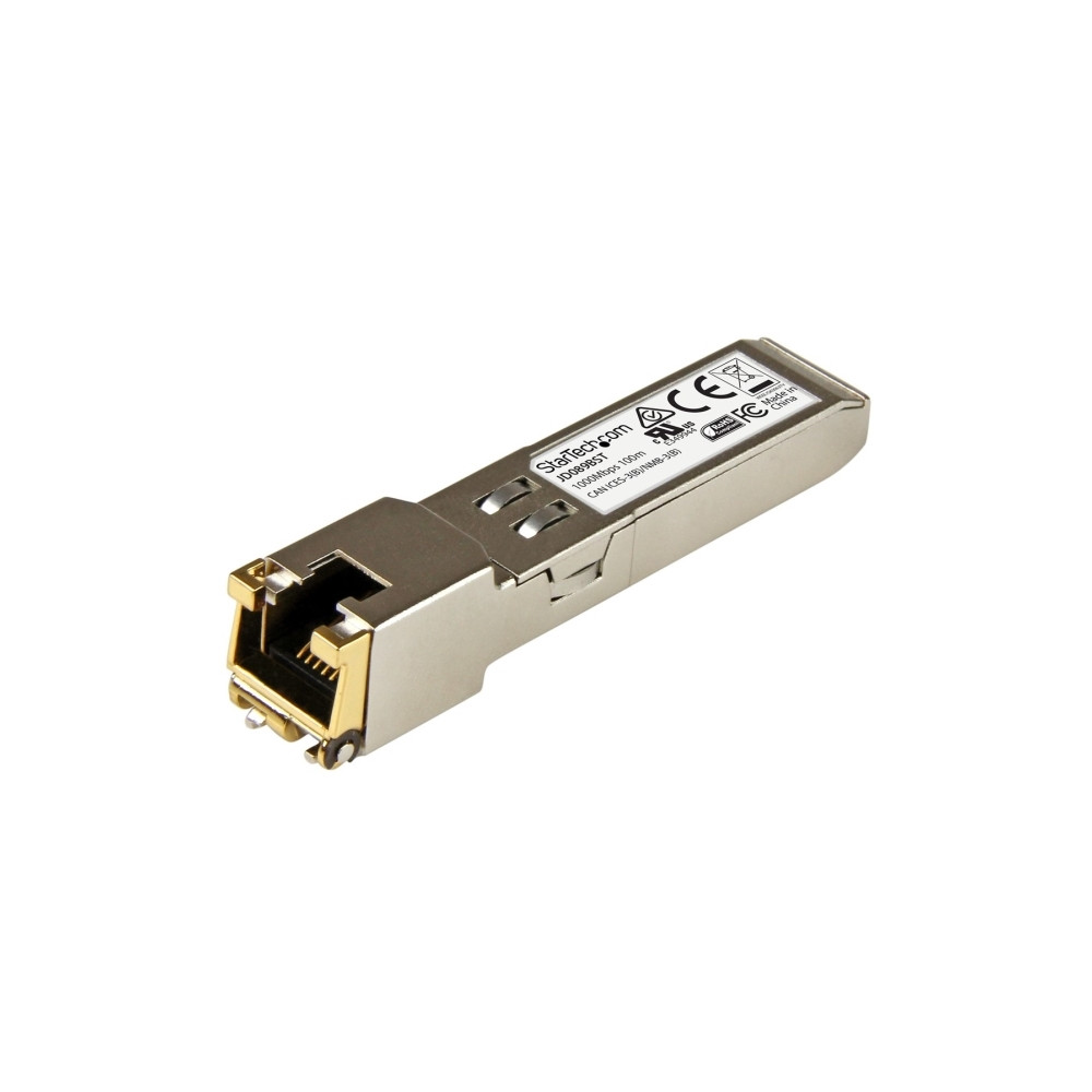 Produktbild för Startech HPE JD089B Compatible SFP Module, 1000BASE-T, SFP to RJ45 Cat6/Cat5e, 1GE Gigabit Ethernet SFP, RJ-45 (Copper) 100m, HPE 5820AF, 12500, 5500, 1Gbps Mini GBIC Transceiver SFP - Lifetime Warranty (JD089BST) - SFP-sändar/mottagarmodul (mini-GBIC) - 