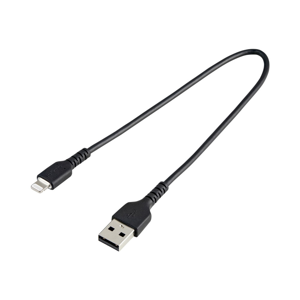 Produktbild för Startech 30cm tålig, svart USB-A till Blixtkabel