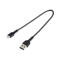 Produktbild för Startech 30cm tålig, svart USB-A till Blixtkabel