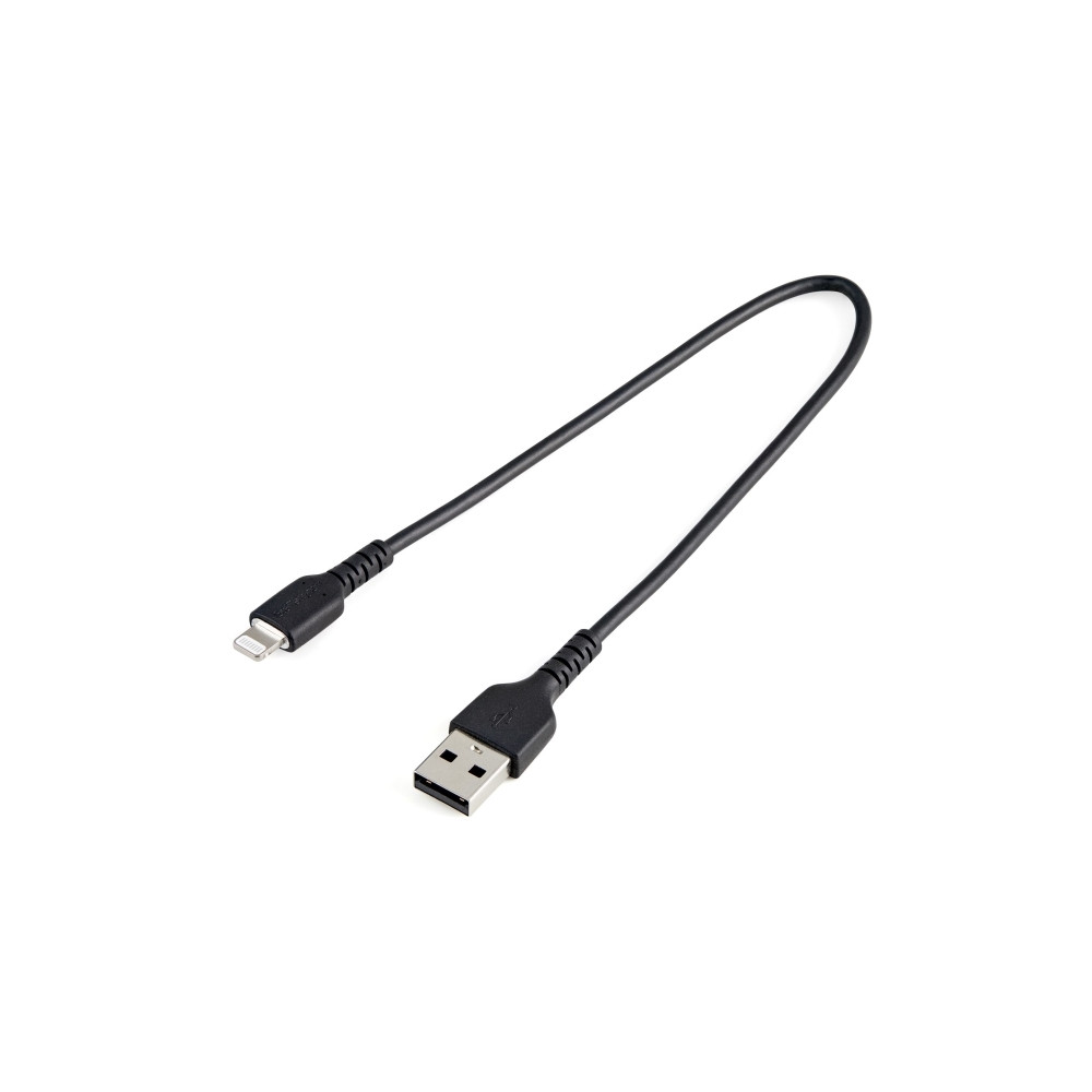 Produktbild för Startech 30cm tålig, svart USB-A till Blixtkabel