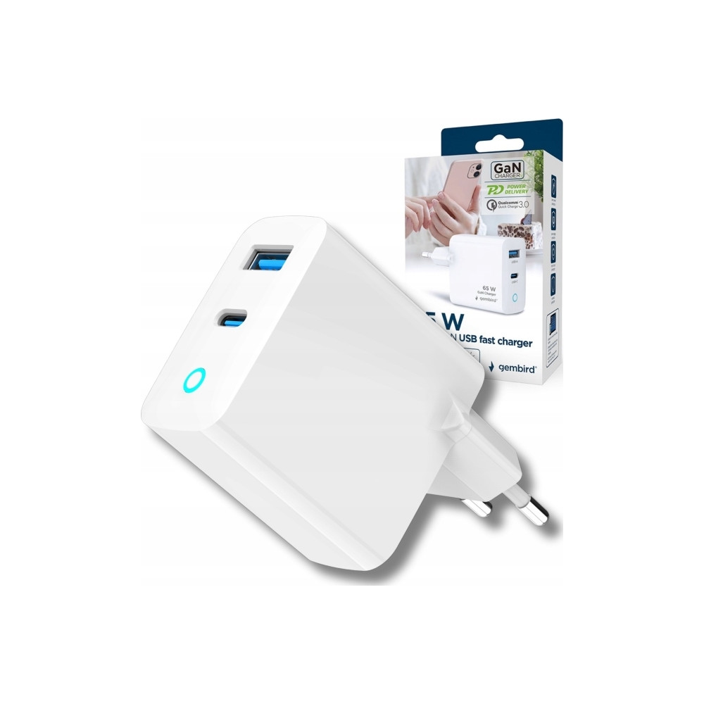 Produktbild för GEMBIRD GEMBIRD GaN 2-portars USB-snabbladdare 65W USB typ C...