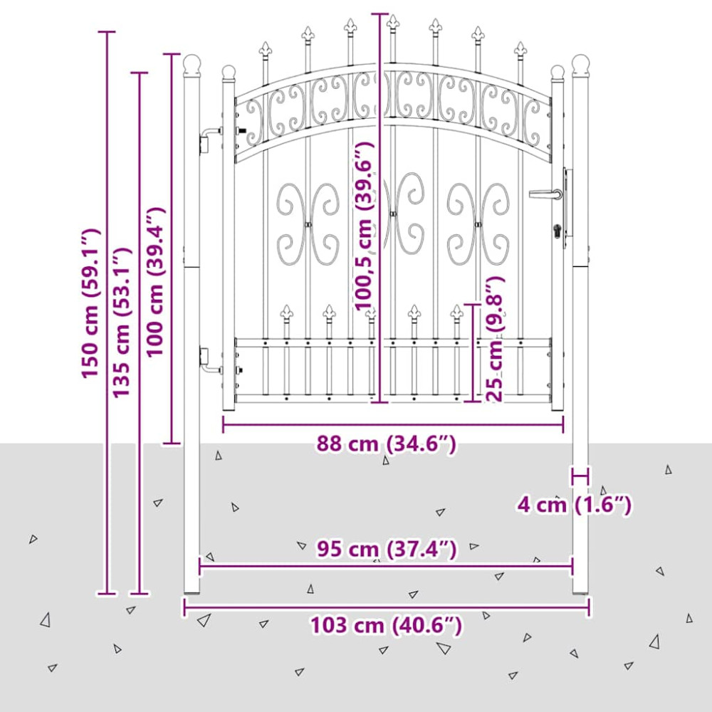 Produktbild för Grind med spetstopp KAMPEN 103 x 100 cm Stål Grå Låsbar