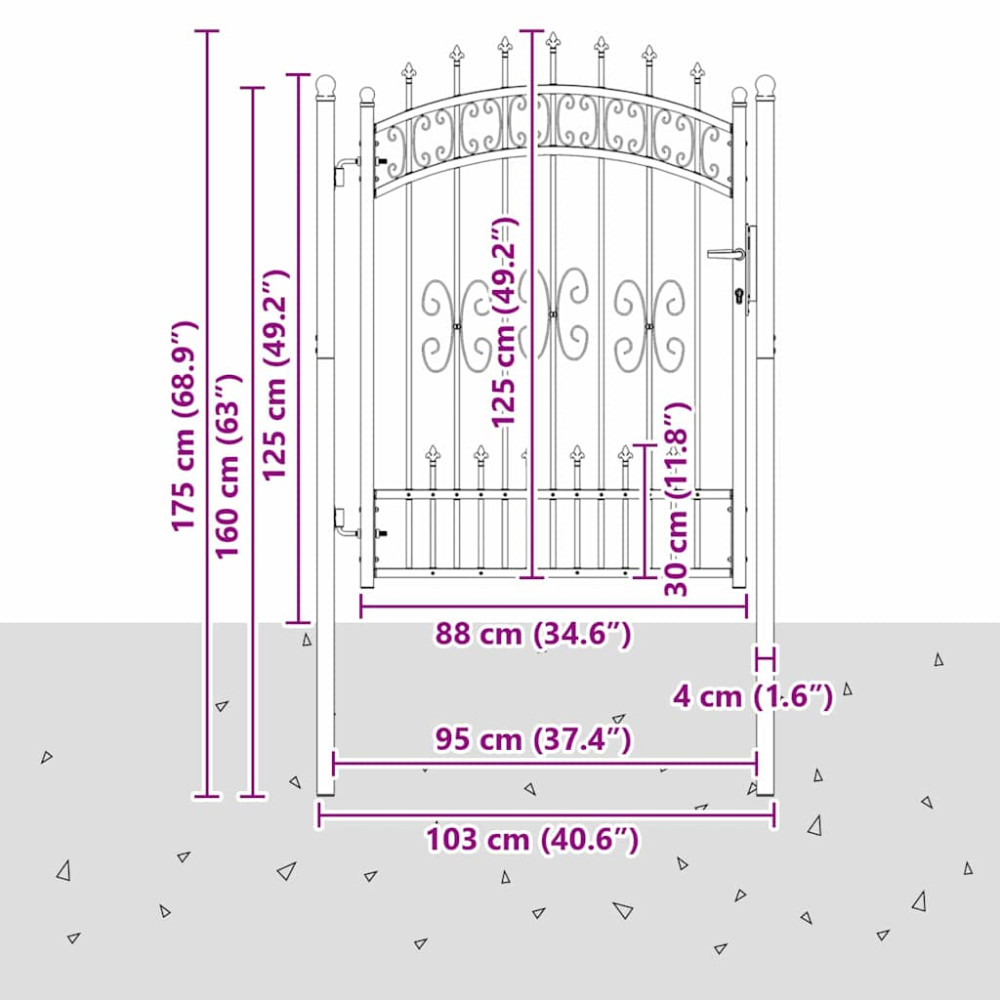 Produktbild för Grind med spetstopp KAMPEN 103 x 175 cm Stål Grå Låsbar