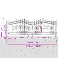 Produktbild för Grind med spetstopp KAMPEN 305 x 100 cm Stål Grå Låsbar