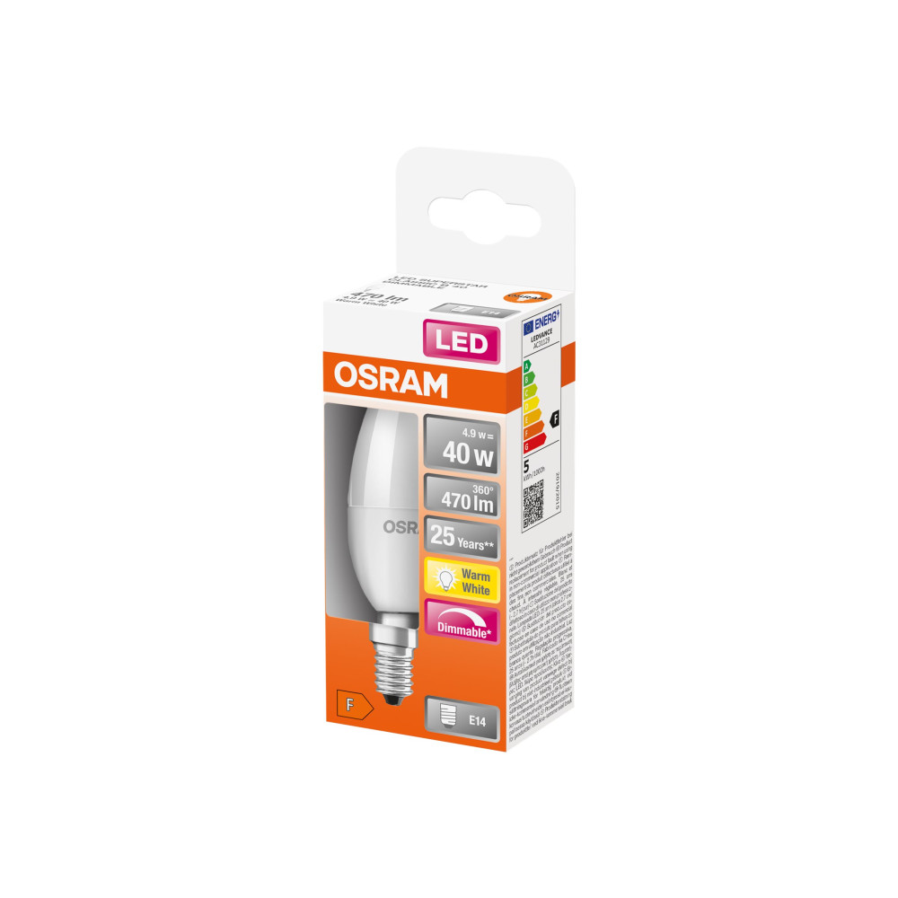 Produktbild för OSRAM LED SUPERSTAR - LED-glödlampa - form: B35 - glaserad finish - E14 - 4.9 W - varmt vitt ljus - 2700 K