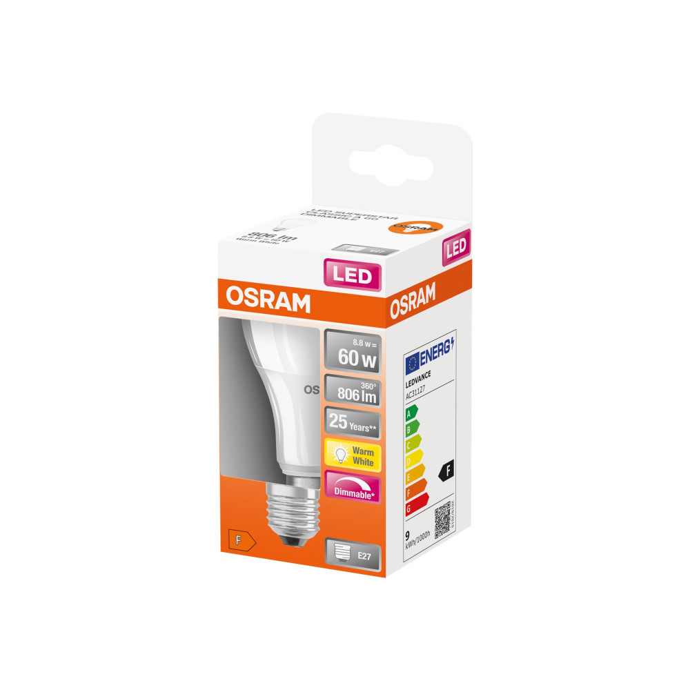 Produktbild för OSRAM LED SUPERSTAR - LED-glödlampa - form: A60 - glaserad finish - E27 - 8.8 W - varmt vitt ljus - 2700 K