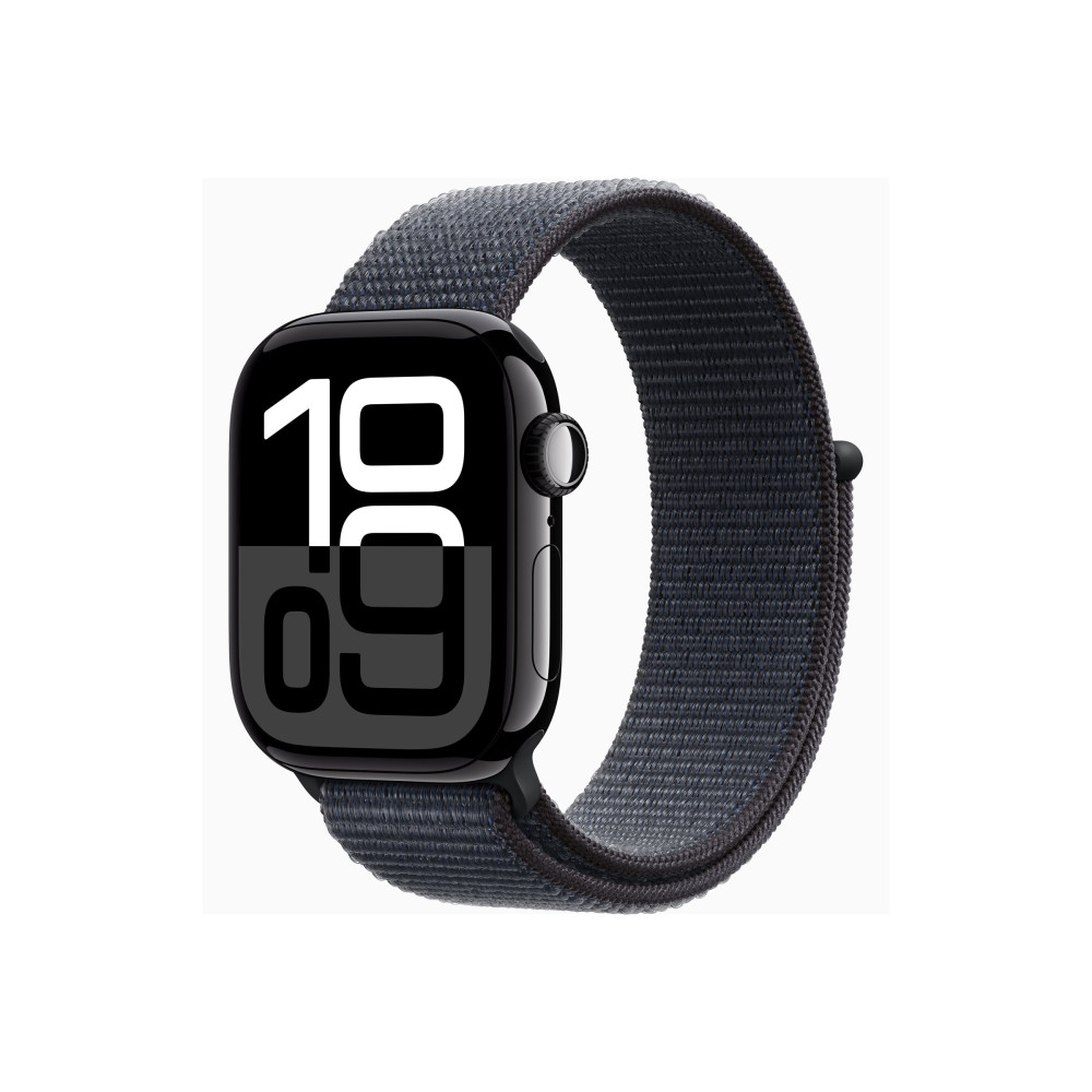 Produktbild för Apple Watch Series 10 (GPS) - jet black aluminium - smart klocka med sportögla - bläck - 64 GB