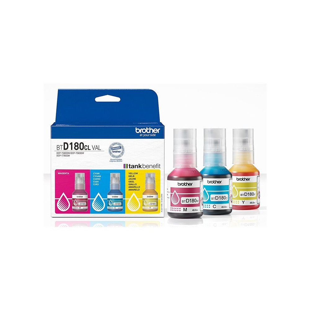 Produktbild för Brother BTD180CL Multipack - 3-pack - gul, cyan, magenta - original - påfyllnadsbläck