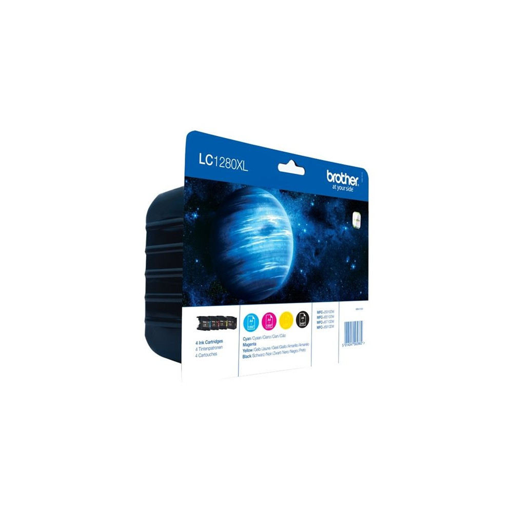 Produktbild för Brother LC1280XLVALBP - 4-pack - hög kapacitet - svart, gul, cyan, magenta - original - bläckpatron